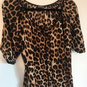 Express 3/4 length button down leopard top